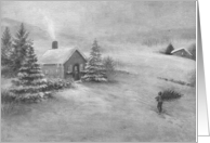 Old Fashion Custom Christmas Black and White Snowscape card