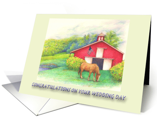 Wedding Congratulations for Goddaughter Horse & Red Barn card