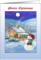 Merry Christmas from New Home Snowman Cottage card
