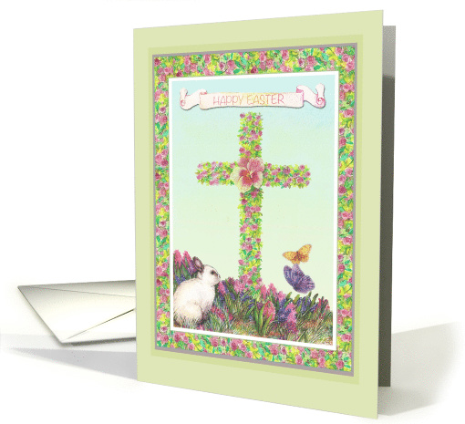 Hoppy Easter Illustrated Cross & Spring Florals card (1243520)