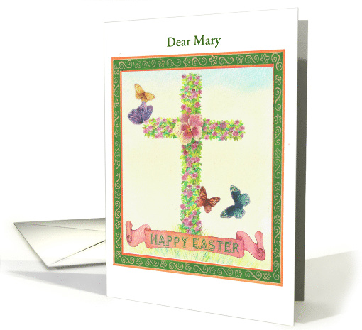 Name Specific Religious Cross Illustrated Butterfly card (1246392)