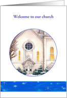 Welcome Illustrated Winter Church card