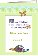 Baby Girl Announcement Custom Front Florals card