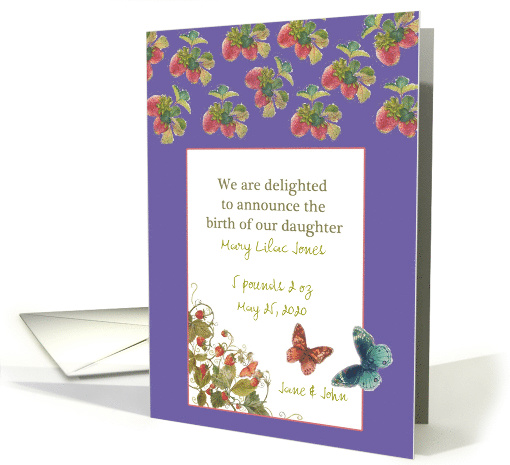 Custom Baby Girl Announcement Summer Strawberry card (1283008)