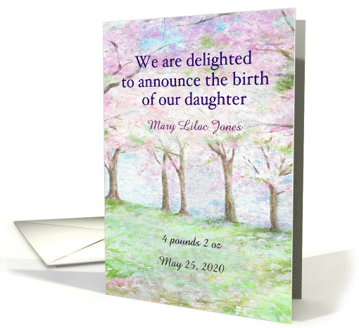 Custom Baby Girl Announcement Spring Landscape card (1283634)