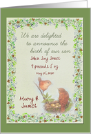 Custom Baby Boy Announcement Pair of Birdie card