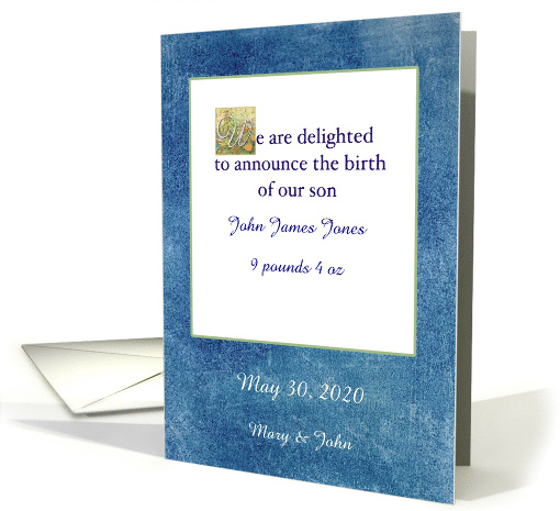 Custom Baby Boy Announcement Blue Texture card (1287084)