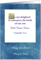 Custom Baby Boy Announcement Blue Texture card