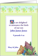 Custom Baby Boy Announcement Botanical card