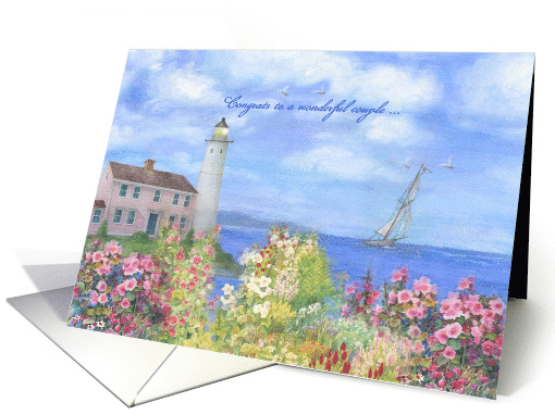 Wedding Congrats Custom Seaside Garden Lighthouse card (1387844)