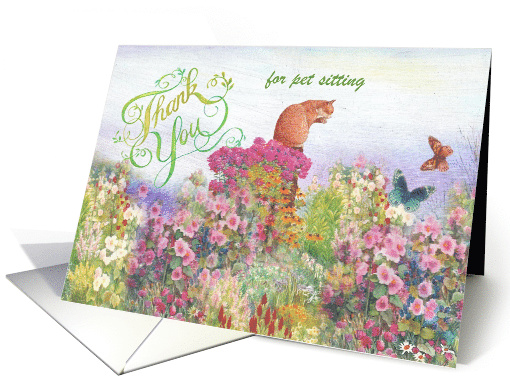 Thank You pet sitter cat in garden card (1441062)