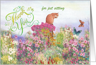 Thank You pet sitter cat in garden card