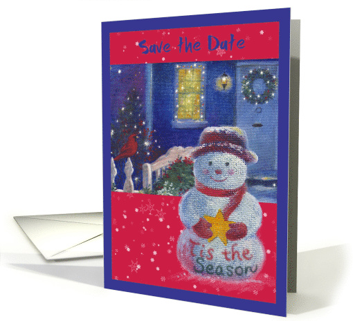 Save the Date Snowman Christmas Cottage Party Invite card (1579064)