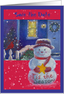 Save the Date Snowman Christmas Cottage Party Invite card