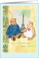 For spouse,Paris Anniversary,pair of cuddly teddy bears card