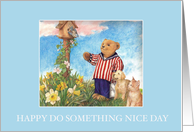 Do Something Nice Day open house invite with cuddly bear,bird & pets card