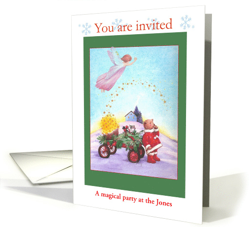 Winter Party personalize invitation,magical fairy & teddy bear card