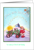 Teddy Bear Magical Winter Landscape, Personalize Birthday Invite card