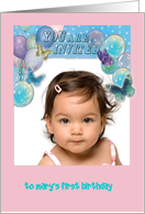 Custom Front Illustrated Balloons & Butterflies, Birthday Invite card
