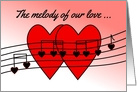 Romantic Love Hearts and Music Song Notes card