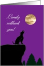Lonely without you, wolf, moon, cliff, trees, purple card