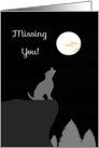 Missing you, gray wolf, moon, cliff, trees, black and white card
