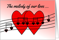 Romantic Love Hearts and Music Song Notes card