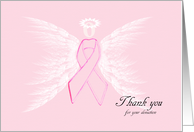 Thank You for Your Donation - Pink Cancer Ribbon Angel card