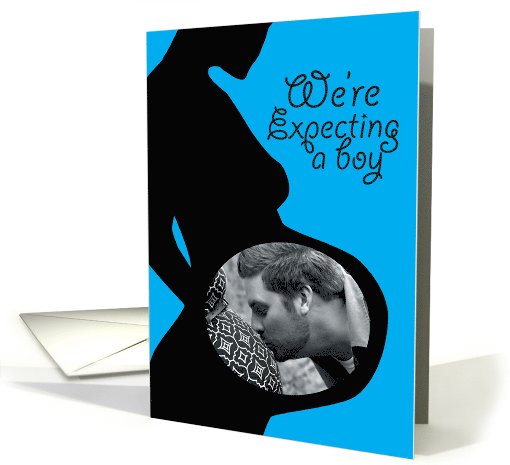 Photo Card Custom We're Expecting A Boy Announcement blue card