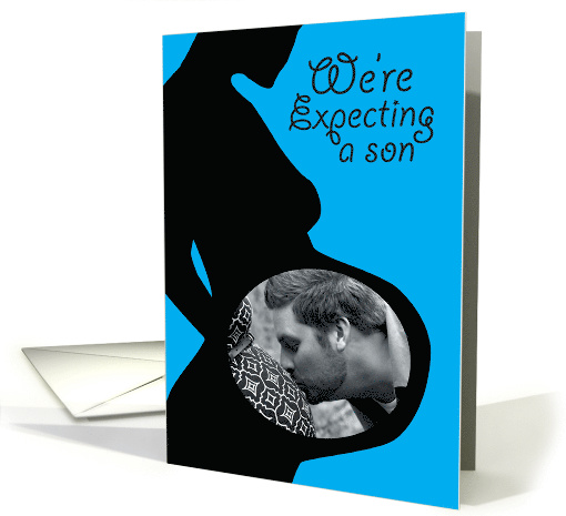 Photo Card Custom We're Expecting A Son Announcement blue card