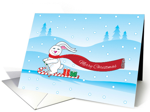 Christmas - bunny skiing card (970091)