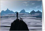 Top of the World, top of the mountain, photographer, dog, any occasion blank inside card