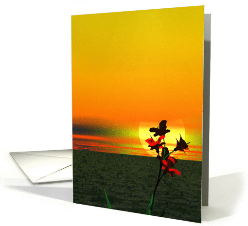 Flowers against a setting sun any occasion blank inside. card (991689)