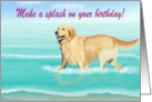 Make a Splash on Your Birthday!--Golden Retriever at the Beach Card