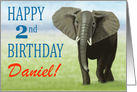 Curious Elephant--Happy 2nd Birthday Custom Name Boy card