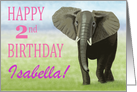 Curious Elephant--Happy 2nd Birthday Custom Name Girl card