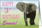 Curious Elephant--Happy 3rd Birthday Custom Name Girl card