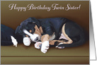 Naughty Puppy Sleeping--Birthday for Twin Sister card