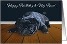 Black Pug Waiting for Playtime--Boss Birthday card