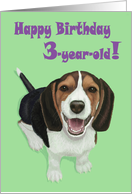 Happy Birthday 3-year-old!--Adorable Smiling Beagle Puppy Card