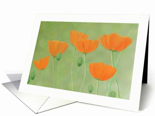 California Poppies Digital Watercolor Painting Blank Notecard card