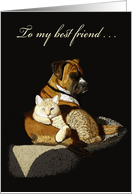 Best Friend Thank You--Dog and Cat Together Card