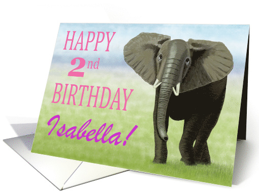 Curious Elephant--Happy 2nd Birthday Custom Name Girl card (1406180)