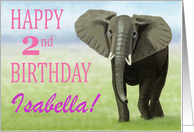 Curious Elephant--Happy 2nd Birthday Custom Name Girl card
