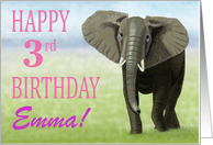 Curious Elephant--Happy 3rd Birthday Custom Name Girl card