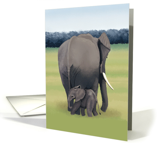 Mother and Baby Elephant Blank Note card (1489174)