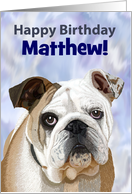 English Bulldog Puppy--Custom Name Birthday Card (e.g., Matthew) card