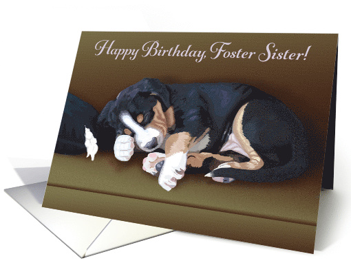 Naughty Puppy Sleeping--Birthday for Foster Sister card (1514888)