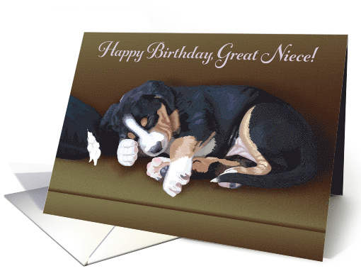 Naughty Puppy Sleeping--Birthday for Great Niece card (1514906)