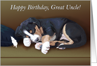 Naughty Puppy Sleeping--Birthday for Great Uncle card